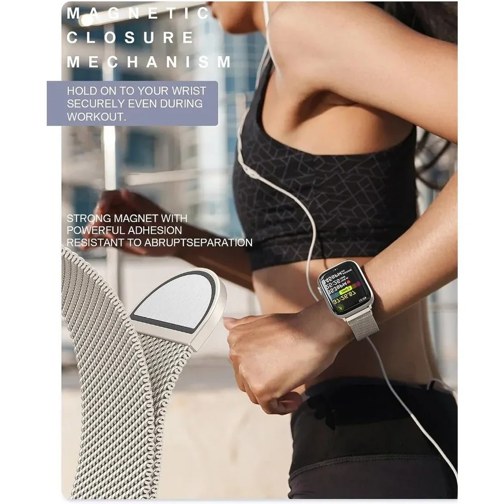 Women Stainless Steel Milanese Loop Apple Watch Magnetic Clasp Replacement Band - Picture 3 of 9